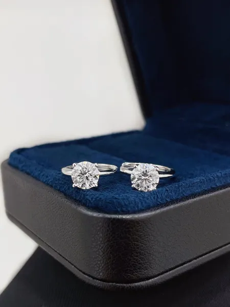 Round Solitaire Four-Prong Huggie Earrings