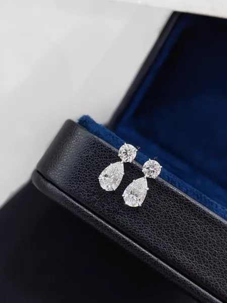 Pear & Round Diamond Stud Earrings