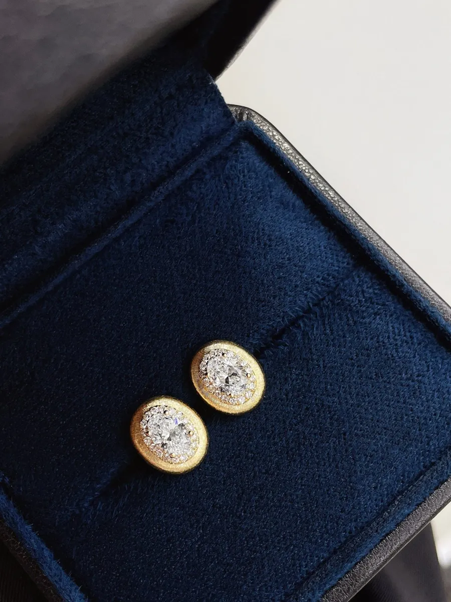 Oval Halo Vintage Brushed Stud Earrings view 1