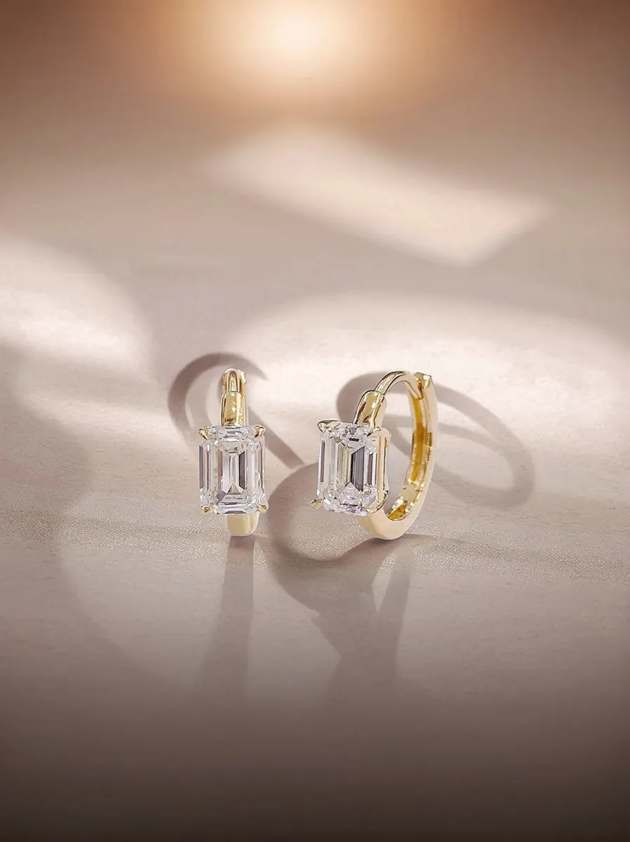 Emerald-Cut Solitaire Huggie Earrings view 1