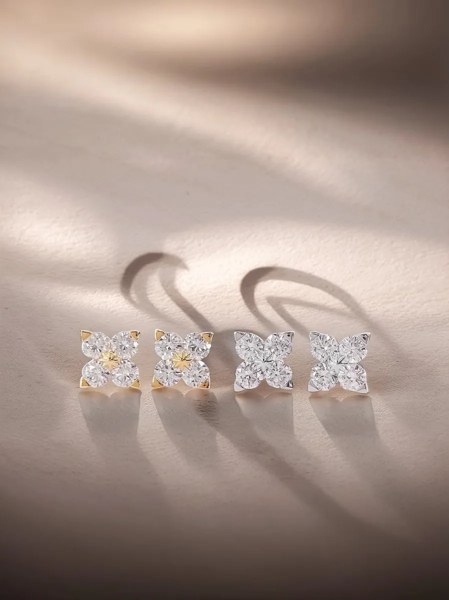 Four-Leaf Clover Diamond Stud Earrings view 1