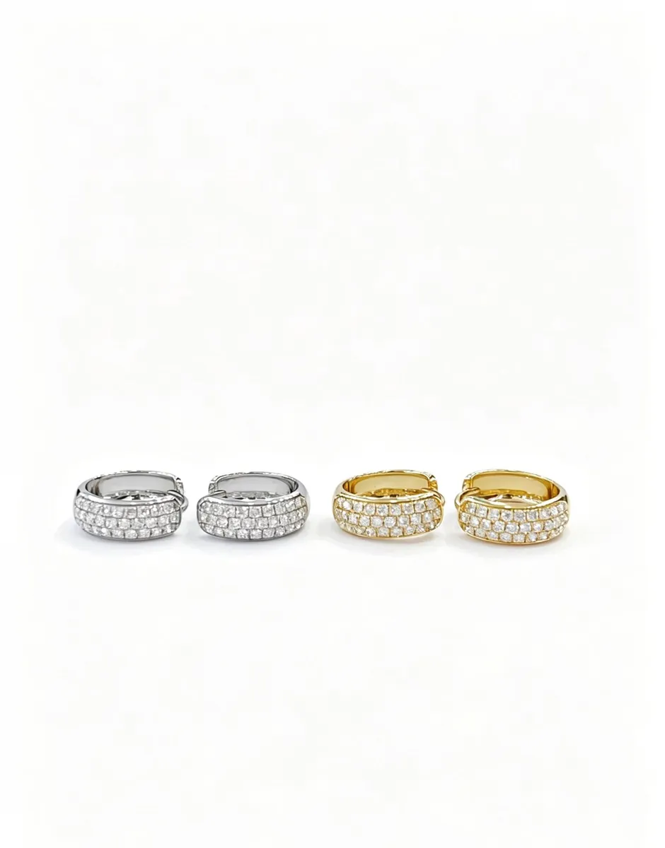 Three-Row Pavé Diamond Stud Earrings view 1