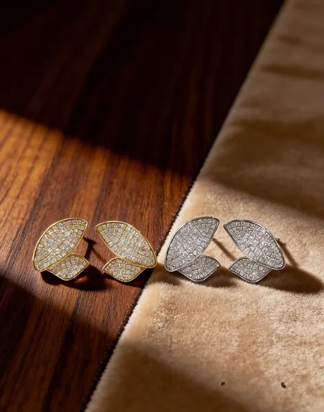 Pavé Diamond Leaf Stud Earrings