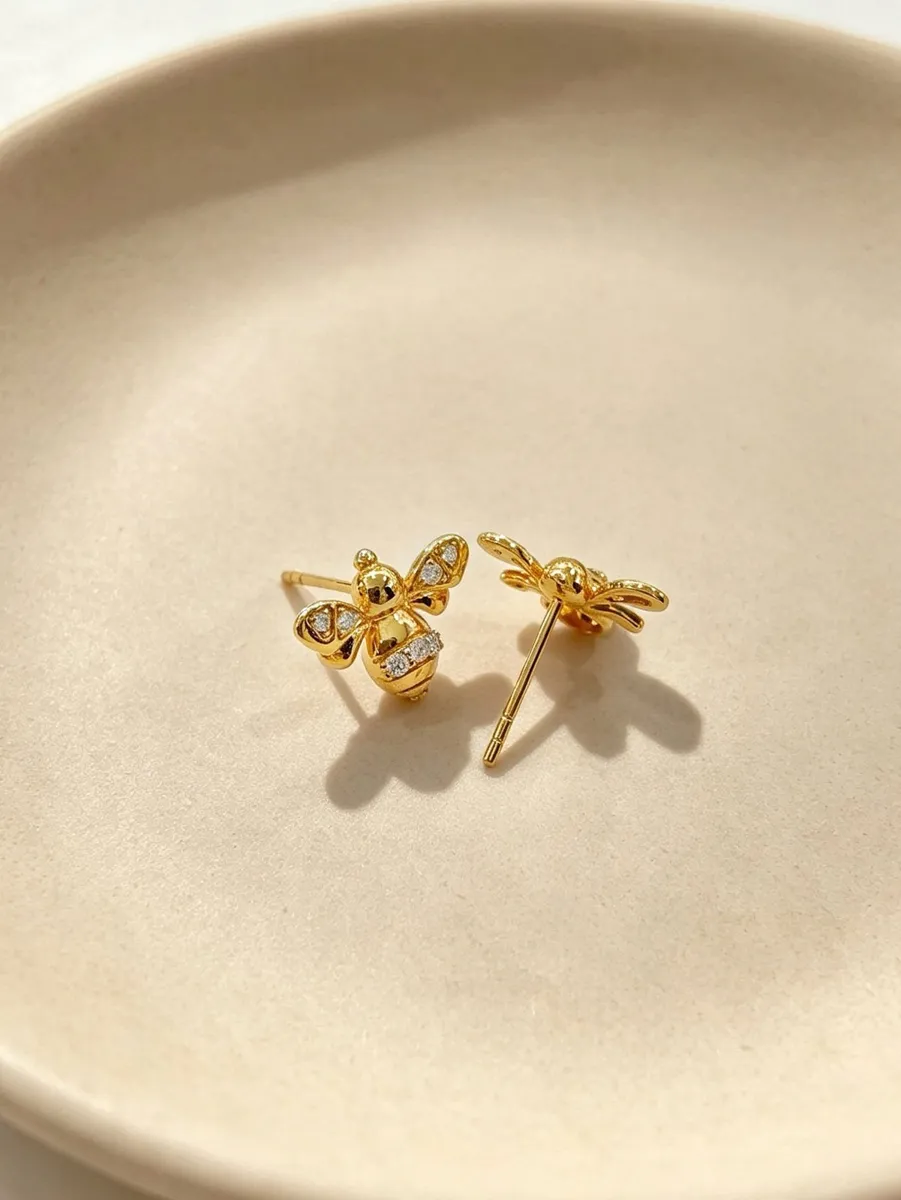Diamond Bee Stud Earrings view 1