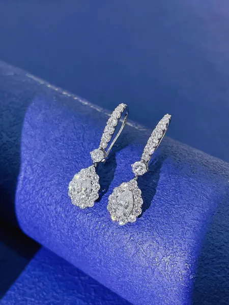 Pear Halo Drop Hook Earrings