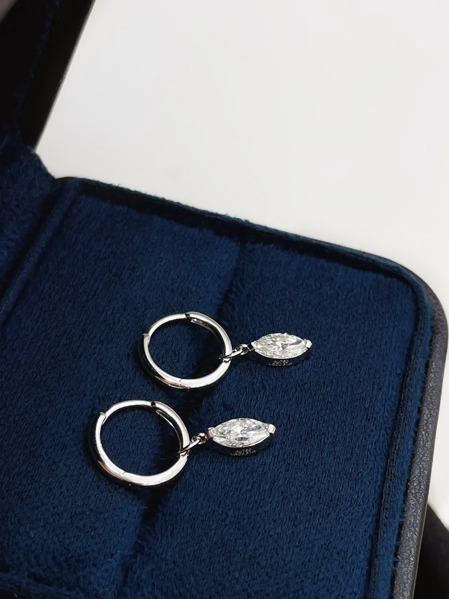 Marquise Solitaire Drop Huggie Earrings view 1