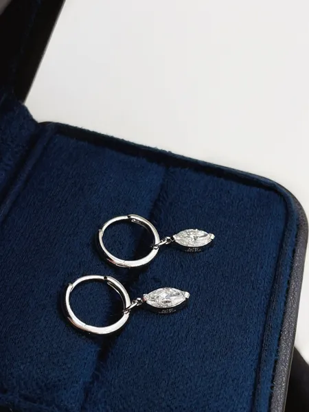 Marquise Solitaire Drop Huggie Earrings