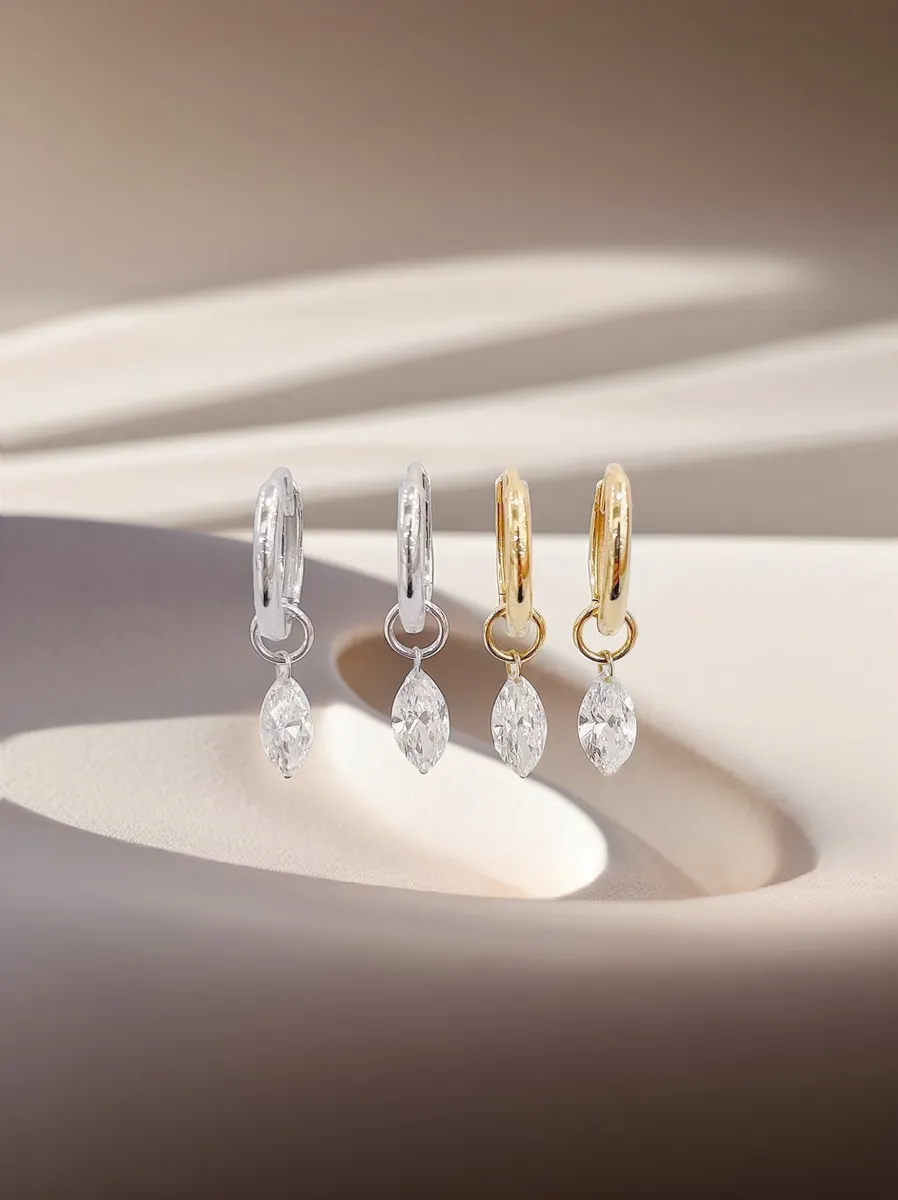 Marquise Solitaire Drop Huggie Earrings (2 ct) view 1