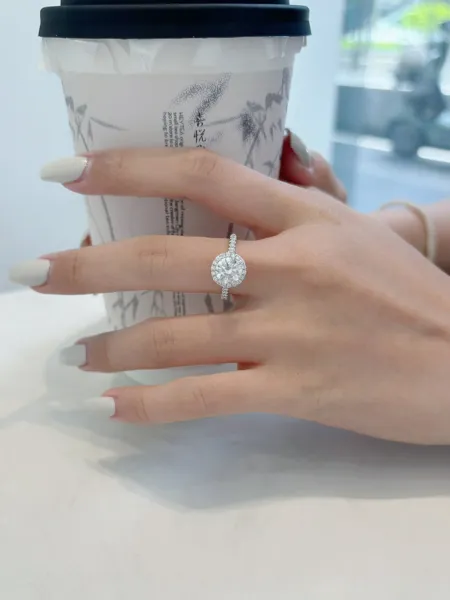 Round Halo Straight-Shank Ring