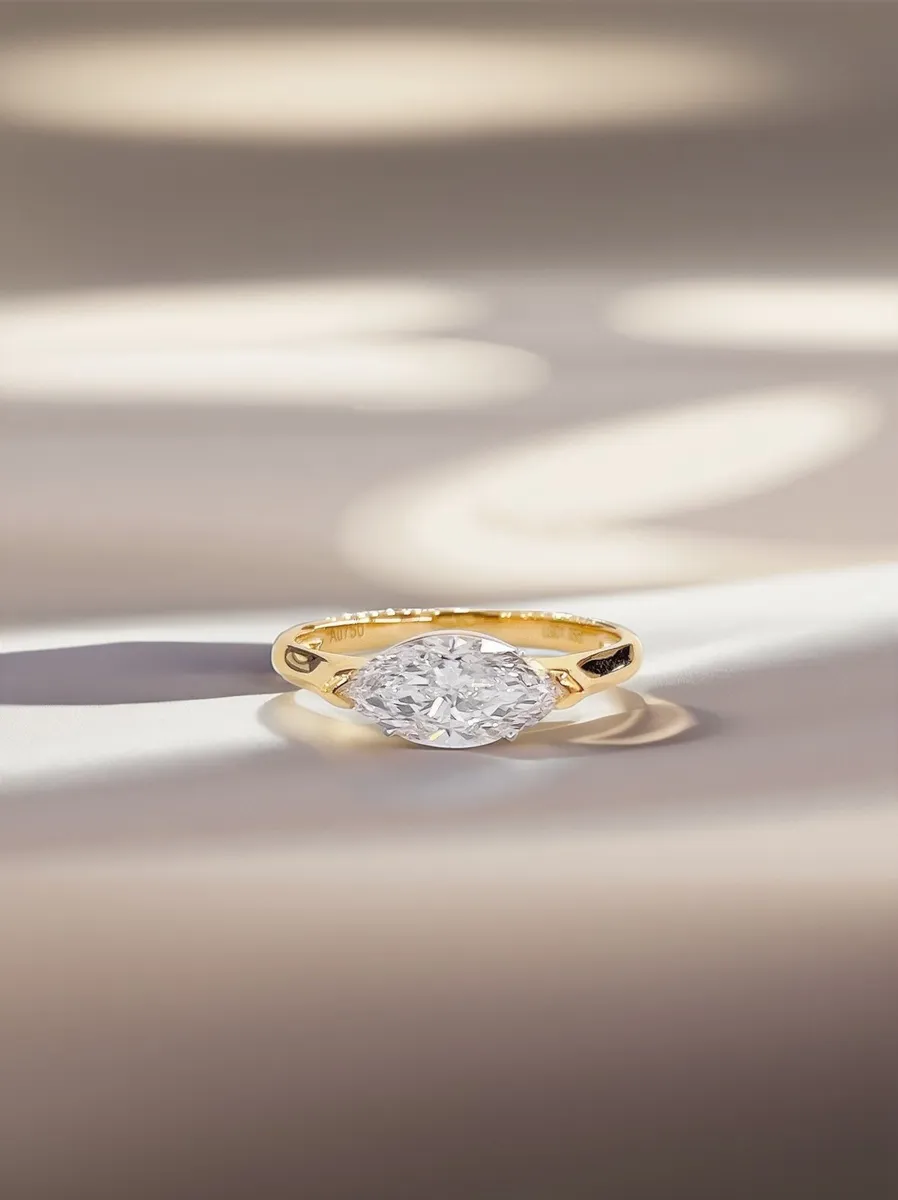 Yellow Gold Minimalist Marquise Ring view 1