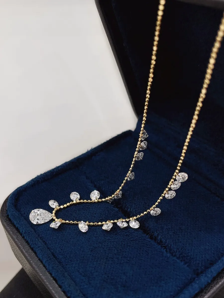 Yellow Gold Pear Diamond Bead Statement Necklace view 1