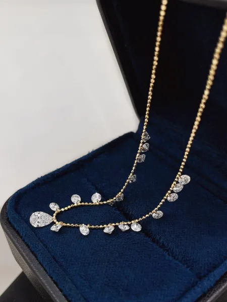 Yellow Gold Pear Diamond Bead Statement Necklace