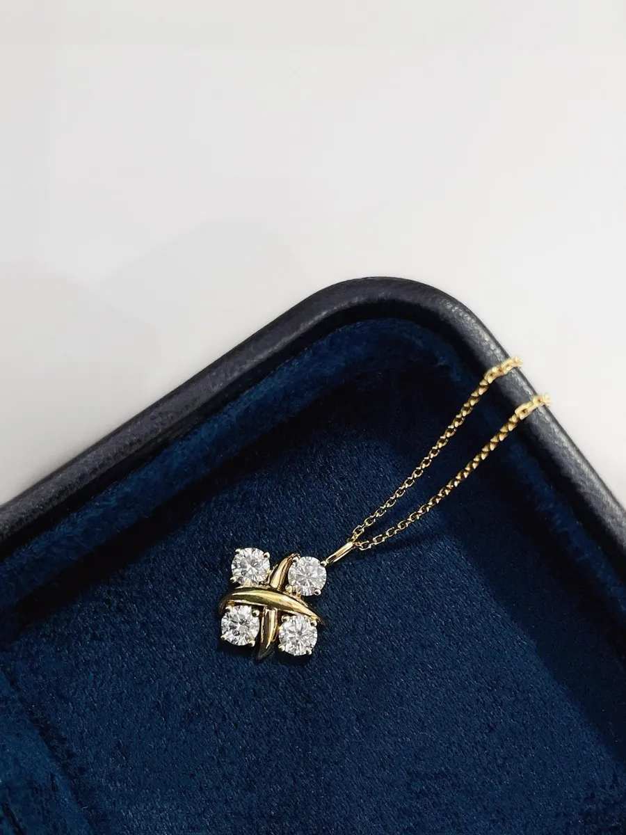 Round Diamond Crossover Necklace view 1